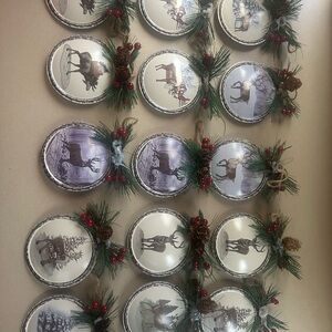 Holiday Deer Wall Plate Set - Red & Green Pine Accent
